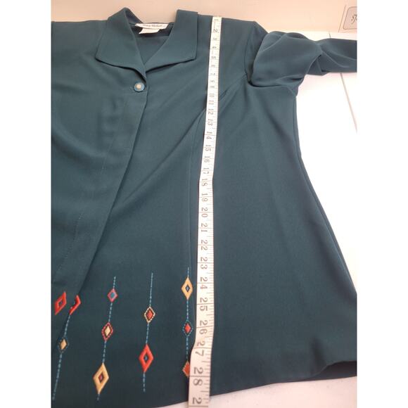 NWT Nancy Michaels Embroidered Green 2-Piece Career Work Shirt & Skirt Size 14.5 - Picture 4 of 16